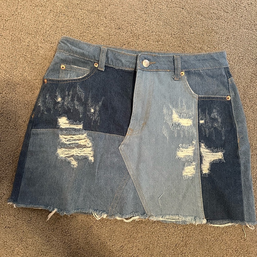 Patchwork Denim Mini Skirt
